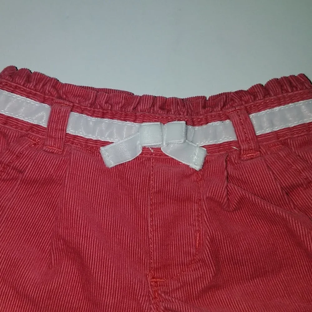 OshKosh Pink Corduroy Shorts Dusty Rose White Bow Faux Belt Pockets Baby 6 Month